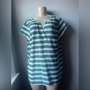 LOFT Green and White Striped Shirt